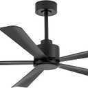 52 inch 5 Blade Ceiling Fans without Light Remote Control, Quiet Reversible DC Motor, 5 Black Blades, 6-Speed, Industrial Ceiling Fan for Home Kitchen (Black)