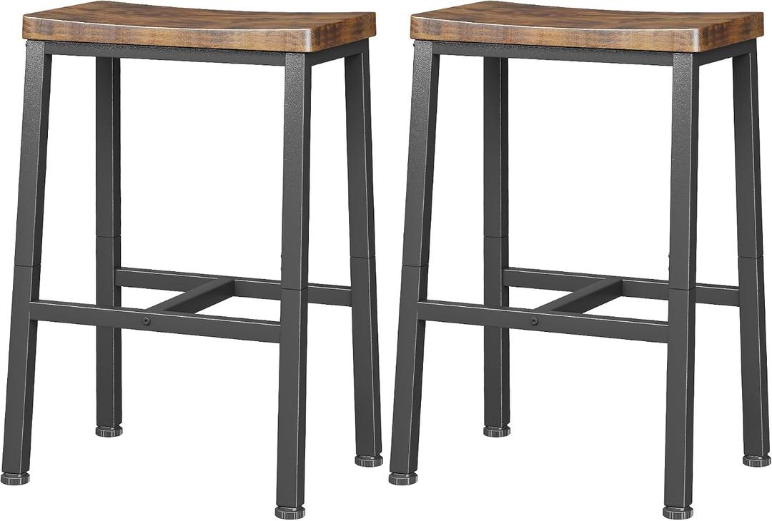 Homeiju Bar Stools, Counter Height Bar Stools Set of 2, 23.6 Inch Saddle Stools with Footrests, Industrial Kitchen Counter Seat for Dining Room, Kitchen, Counter, Rustic Brown, 23.6 inches x 9.1 inches x 9.1 inches