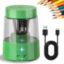 ZMOL Electric Rechargeable Pencil Sharpener, Automatic Pencil Sharpeners Kids, Battery Pencil Sharpeners for Colored Pencils, Auto Stop, Suitable for No.2(6-8mm), Classroom/Home Green