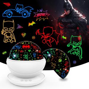 Batman Night Light Projector for Boy,Kids Night Lights with Batman and Dinosaur Theme,360 Degree Rotation,15 Mode Color Changing,Birthday Gift Toys (White-Batman)