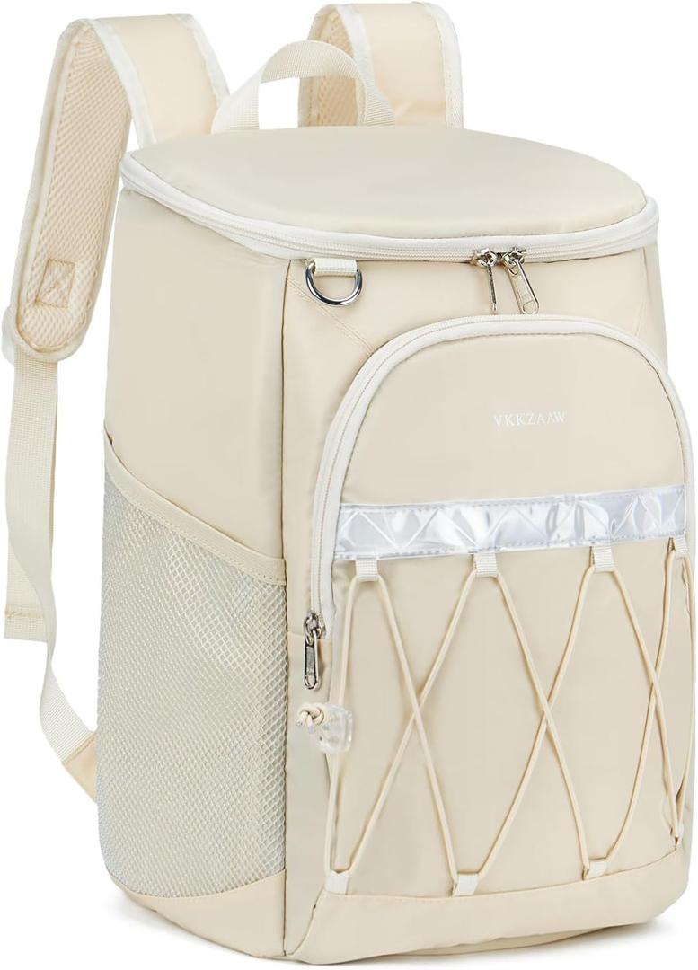 VKKZAAW Backpack Cooler Backpack 26 Cans Insulated Leak Proof for Women Men Beach Camping Picnic Fishing Hiking Lunch Backpack Waterproof Cooler (Beige)