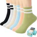 SISOSOCK Quarter Crew Cotton Socks for Women or Men Striped Athletic Socks Casual Socks 6-10 pairs with Gifts Box