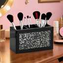 SHYFOY Black Makeup Brush Holder Organizer, 3 Slots Glass Cosmetic Brushes Storage with Crushed Diamond, Pencil Pen Holder for Desk, Desk Organizer and Accessories for Vanity
