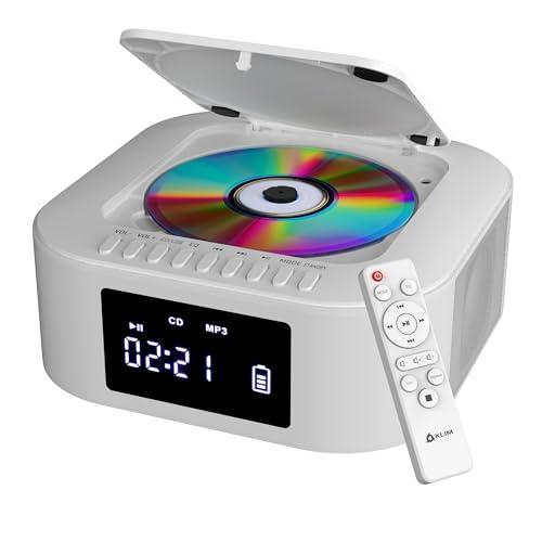 KLIM Boombox E1 - CD Player Portable Audio System + Extra BASS with Subwoofer + FM Radio, CD MP3 Bluetooth AUX USB + Wired and Wireless Mode Rechargeable Battery + Remote Control - White