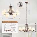 8-Light Large Rustic Chandeliers with Frosted Milky White Glass, Classic 30Pendant Ceiling Light, Oil Rubbed Bronze Durable Metal Hanging Fixture for Dining Room, Living Room, Kitchen, Farmhouse