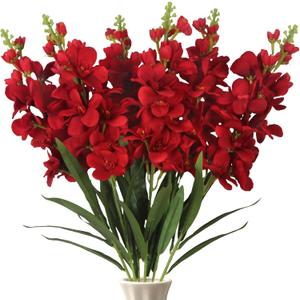 6PCS Long Stem Artificial Delphinium Flowers 35.43'' Hyacinth Artificial Flower Silk Flowers for Wedding Party Table Centerpieces Home Decor(Red)