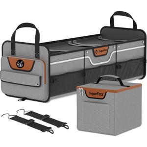 Car Trunk Organizer for SUV, Heavy Duty Waterproof Trunk Organizer, Foldable Collapsible Car Organizer with Cooler, Multi-Compartment Large Trunk Organizer (95L), Gray-M003 (Oversize)