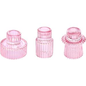 Vixdonos Pink Candlestick Holders Set of 3 Glass Candle Holders for Taper Candles,Pillar Candles and Tealight Candles