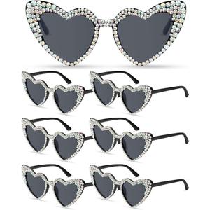Kanayu 6 Pairs Heart Rhinestone Sunglasses Women Sunglasses for Bride, Bridesmaid, Wedding, Bachelorette Party(Black)