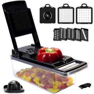 Pro Multifunctional Chopper - 10 in 1 Mandoline Slicer and Dicer, Veggie Chopper With 8 Blades, Carrot, Potato, Garlic (Black)