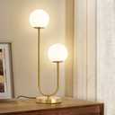 Mid Century Modern Globe Table Lamp Gold U-Shape Glass Table lamp 2-Globe Bedside Lamp with LED G9 Light Source Ideal for Bedroom & Office