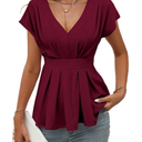 SweatyRocks Women's Summer V Neck Fold Pleated Ruffle Hem Blouse Peplum Top, Size XL