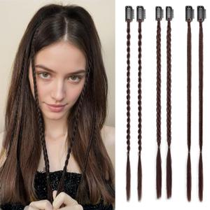 REECHO 6PCS Clip in Braid Hair Extensions for Women 14 Inch Clip in Braids Synthetic Braided Hairpieces for Daily Costume Party, Dark Chocolate Brown
