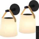 TACAHE Rechargeable Wall Sconce - Plastic Frosted Lampshade - 3 Color Temp & 5 Brightness - Remote Control - 5000 mAh Battery Operated - Cordless Wall Lamp for Camper, RV - Set of 2 (Black)