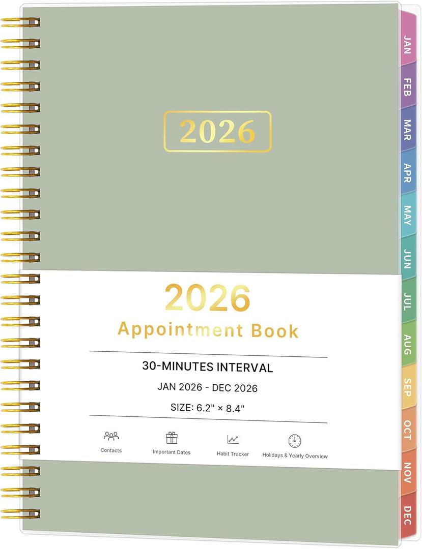 2026 Appointment Book, 30 Minutes-Hourly, Weekly  Monthly Calendar Planner 2026, Jan 2026 - Dec 2026, 6.2'' x 8.4'', 2026 Daily Planner with Tabs Pocket, Flexible Cover, Great for Office, Home, School (Bronze)