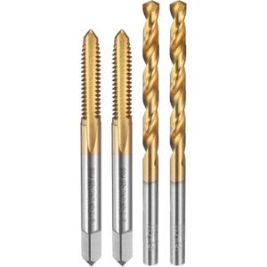 uxcell Tap and Drill Bit Set, 2pcs 3/16-24 UNC Straight Flute Thread Screw Taps & 2pcs 4mm Twist Drill Bits, Titanium Coated HSS-6542 Tapping Threading Tool Kit