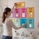 3 x Mooliwe 9 Pcs Bathroom Rules Posters 12 Inch Potty Training Walls Chart Signs Visual Bathroom Decor Step by Step Handwashing Potty Training Guide with Adhesive Dots for School Home Washroom