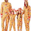 ANGELGGH Family Matching Christmas Onesie Pajamas, Vacation Cute Printed One Piece Pajamas, Xmas Hooded Holiday Sleepwear (Youth, 6-8T, Yellow Gnome) (Yellow)