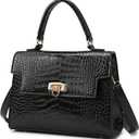 Makukke Shoulder Bag Pu Leather Handbags Crocodile Pattern Top Handle Purse Trendy Crossbody Bag for Women Flap Satchel Bags (Black)