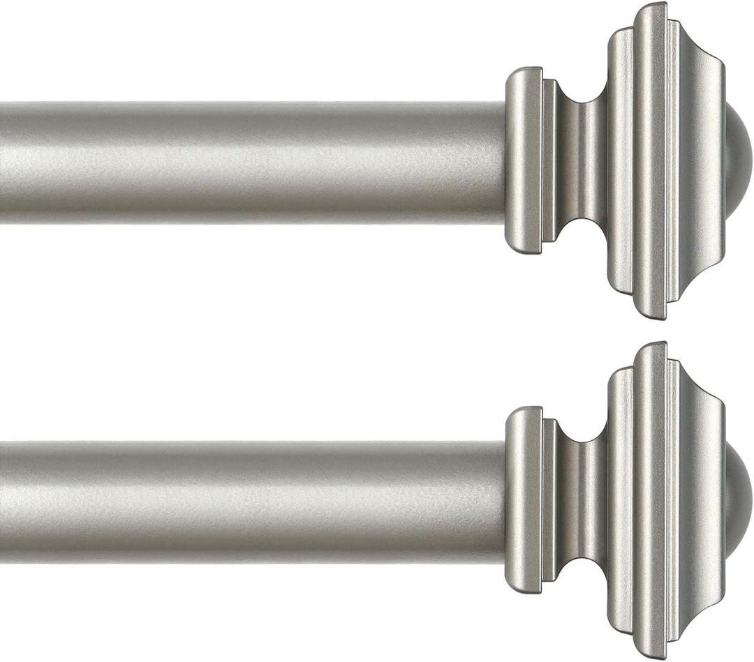 KAMANINA 2 Pack Curtain Rods for Windows 48 to 84 Inches, 1 Inch Curtain Rod 32 to 86 inch(2.6-7.1ft), Single Drapery Rods with Square Finials, Antique Silver