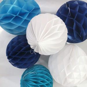 6pcs 10 inch 12 inch Paper Honeycomb Ball Flower Balls Hanging Assorted Paper Balls for Party Wedding Birthday Events Decor (White Blue Royal Blue)