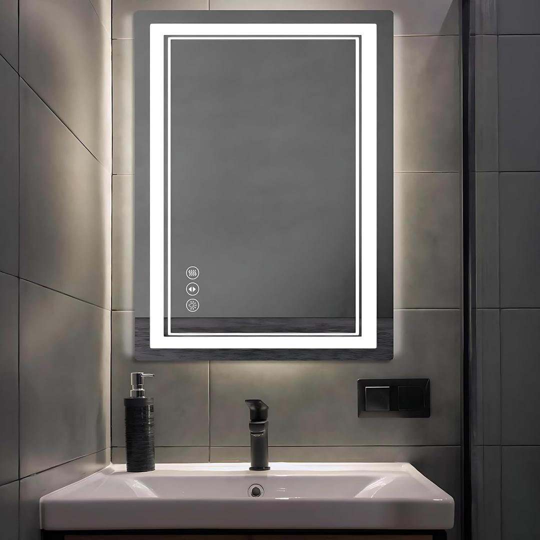 20x 28 LED Bathroom Mirror with Lights, Anti-Fog, Dimmable, Backlit + Front Lit, Memory Function, Lighted Bathroom Vanity Mirror for Wall(Horizontal/Vertical).