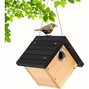 Gtongoko Hanging Wren Bird Houses for Outside, Cedar Wooden Bird Houses for Outdoors, Bird Nest with Air Vents, 1-1/8"Entrance Hole, Clean Door for Wildbird Watching, 1 Pack Black