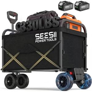 SEESII Electric Wagon Cart with 2 x 4.0Ah Batteries, 330Lbs