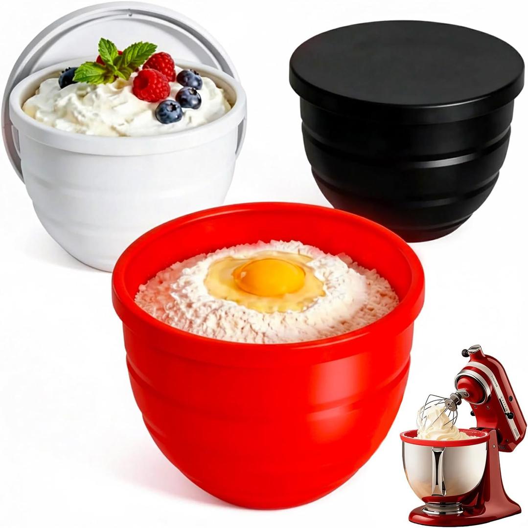 3-Pack Silicone Bowl Liners for 5 Qt KitchenAid Mixers, Food-Grade Foldable Silicone Bowl Inserts, Dishwasher Safe Bowl Liners for Mixing, Baking & Storage