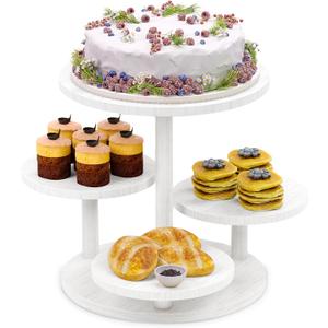 HURZMORO 4 Tier Round Cupcake Tower Stand for 50 Cupcakes,Wood Cake Stand with Tiered Tray Decor,Farmhouse Tiered Tray Decor,Cupcake Display for Birthday Graduation Baby Shower Tea Party,White