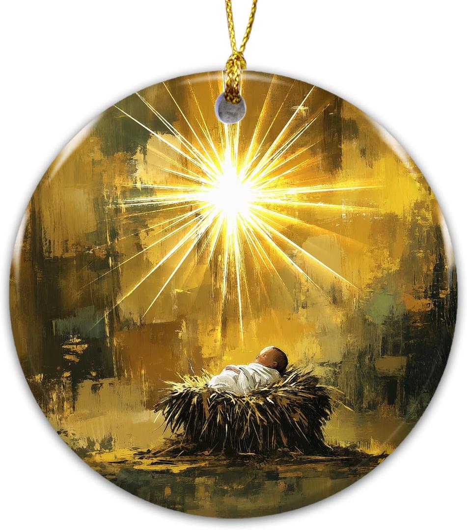 3 x Nativity Christmas Ornament 2025  Baby Jesus in Manger Under Bright Star  Religious Christian Christmas Decoration  Faith-Based Ornament for Families, Church Gifts, Catholic & Christian Dcor