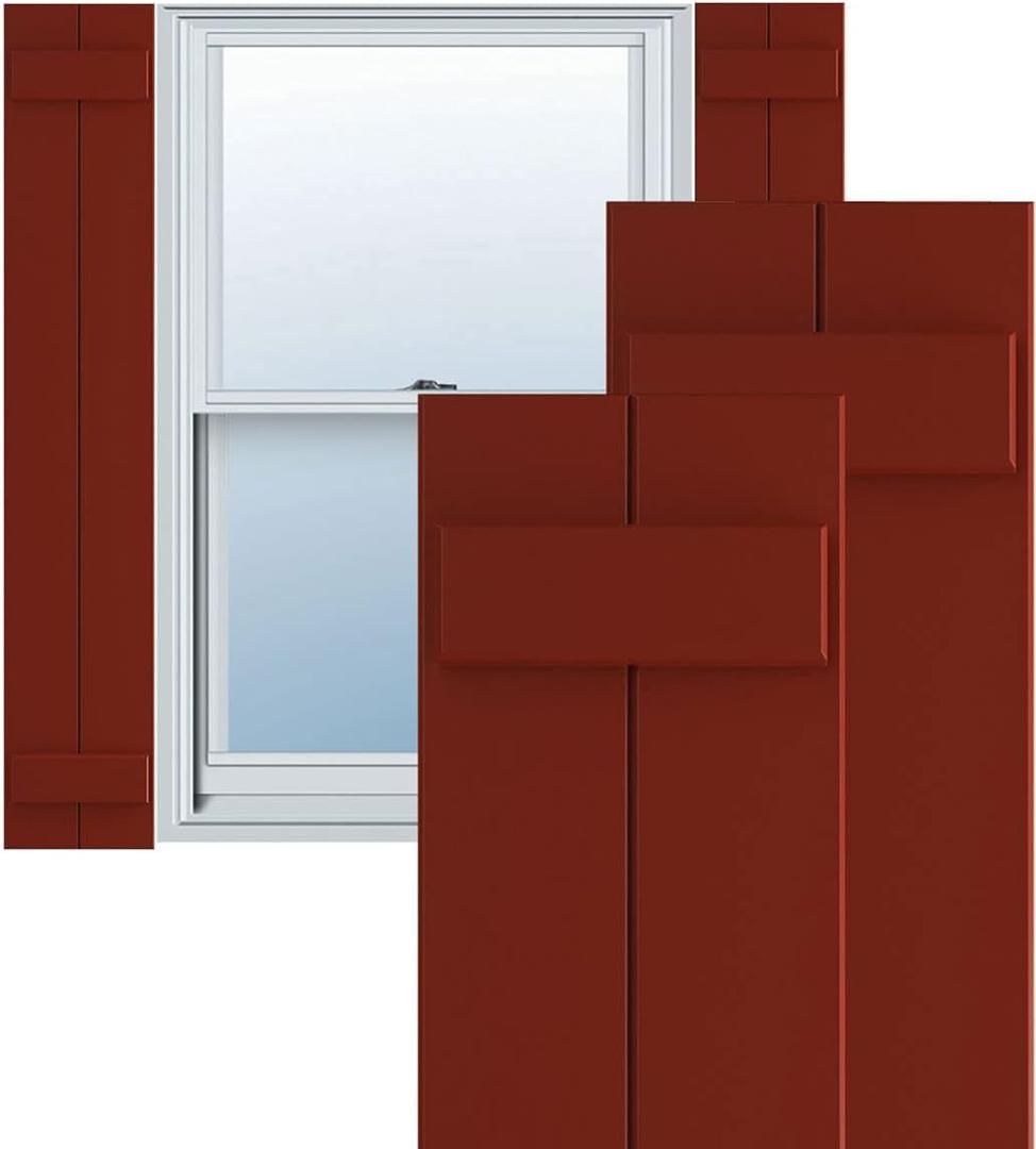 Ekena Millwork 10 3/4"W x 42"H True Fit PVC Two Board Joined Board-n-Batten Shutters, Pepper Red (Per Pair - Hardware Not Included)