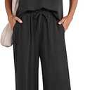 Caracilia 2 Piece Lounge Sets for Women Summer Casual Matching Wide Leg Pants Beach Travel Vacation 2025 Trendy Outfits M