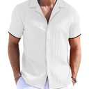 TUREFACE Men's Button Down Shirts Short Sleeve White Striped Textured Summer Shirts Fashion Casual Beach Vacation Shirts ,3XL