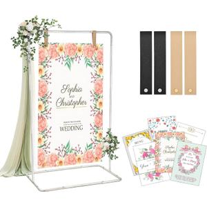 Welcome Sign Stand for Wedding - Adjustable Heavy Duty Easel w/Design Bundle & Leather Straps, Wedding Sign Stand for Welcome Signs, Seating Charts Display (White)