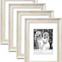 Yaetm 9x12 Picture Frame Matted to 6x8 Set of 4, 1.4 Wide Molding & Rustic White Photo Frames 9 x 12 with HD Tempered Glass for Wall Gallery, Home and Office, Wall Mount (4 pack, White)