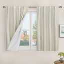 LAMIT Short Linen Curtains 40 Inches Long for Small Window, 100% Blackout Linen Textured Thermal Curtains Back Tab and Rod Pocket Panels with White Liner for Cafe, 2 Panels, 34 x 40 Inch, Stone