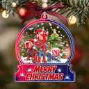 Spider Hero Friends Merry Christmas 3D Shaker Ornament, 3-Layer Acrylic Holiday Hanging Decoration with Artificial Snow Holographic Stars, Spidey Cartoon Amazing Friends Ornament Gift for Kids Fans