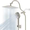 Hibbent All Metal Shower Head, 10'' High Pressure Rainfall Shower Head/Handheld Showerhead Combo/ 12'' Adjustable Curved Shower Extension Arm, 10-Spray, 71'' Hose, Showerhead Holder, Brushed Nickel