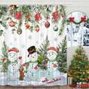 JAWO Winter Snowman Shower Curtain Winter Snow Scene Xmas Shower Curtain Christmas Holiday Shower Curtains Bathtub Decor with 12 Hooks 72 X 72 Inches