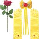 Princess Accessories for Girls Women, Princess Costume for Halloween, Cosplay, Birthday, Parties (1 Hair Bow Clips+2 Yellow Gloves+1 Rose)