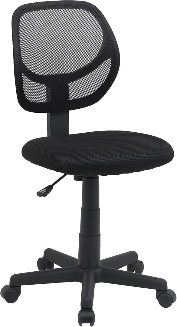 Amazon Basics Low Back Office Chair, Breathable Mesh, Height Adjustable, Padded Seat, Rolling Wheels, Swivel, Back Support, Sturdy, 21.25" D x 22.5" W x 38" H, Black