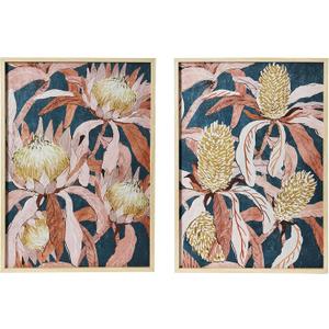 Creative Co-Op Floral Prints with Solid Wood Frame, Set of 2
