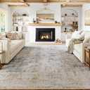 8x10 Washable Area Rug Beige Blue Abstract Non Slip Soft Low Pile Rug for Living Room Bedroom Dining Room Office Neutral Modern Indoor Large Throw Carpet for Home Decor
