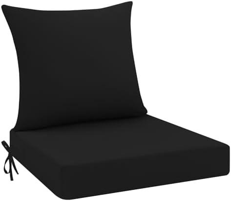idee-home Outdoor Cushions for Patio Furniture, Outdoor Seat Cushion, Waterproof Hampton Bay Deep Seat Replacement Couch Chair Cushions for Garden Lawn Backyard Deck, 24 x 24 Black