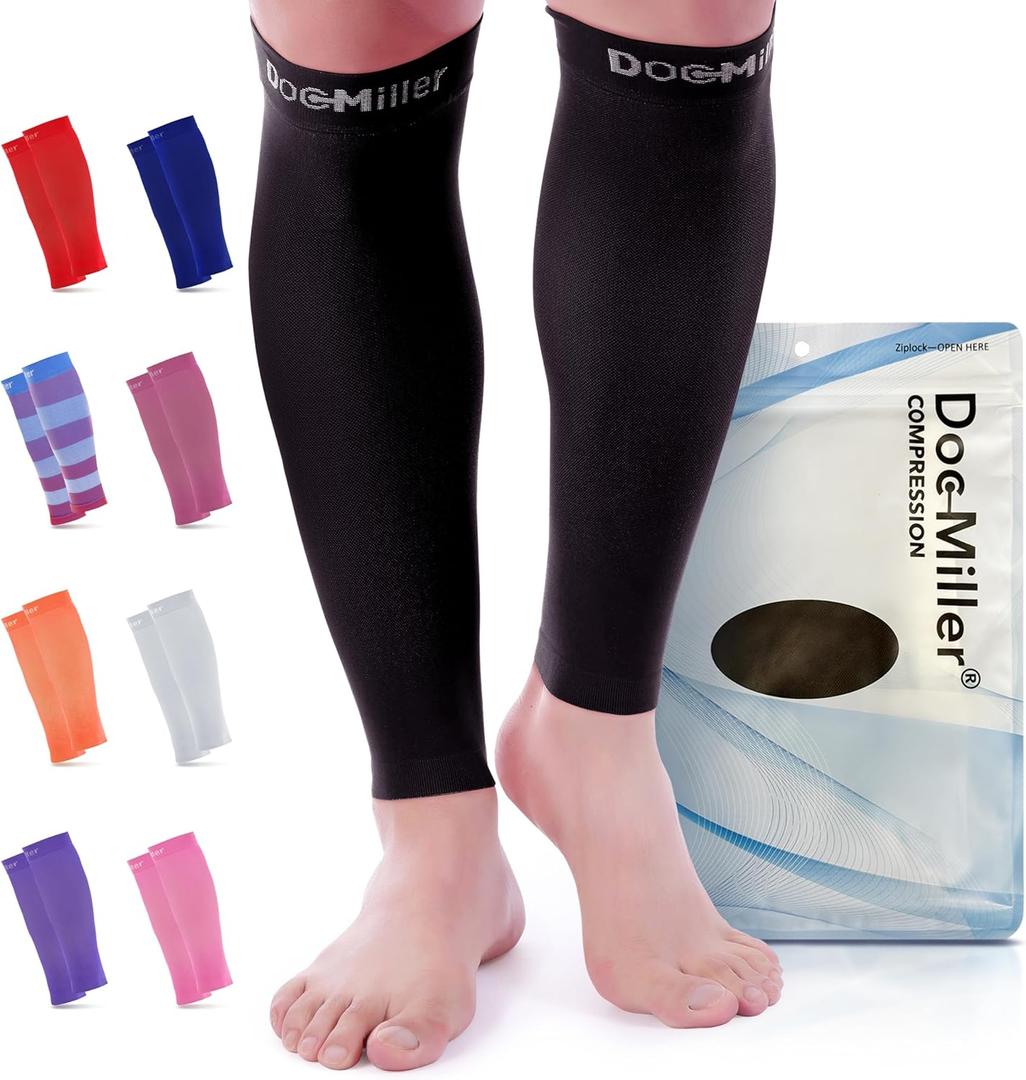 Doc Miller Calf Compression Sleeve - 1 Pair 20-30mmHg Support (Black, M)