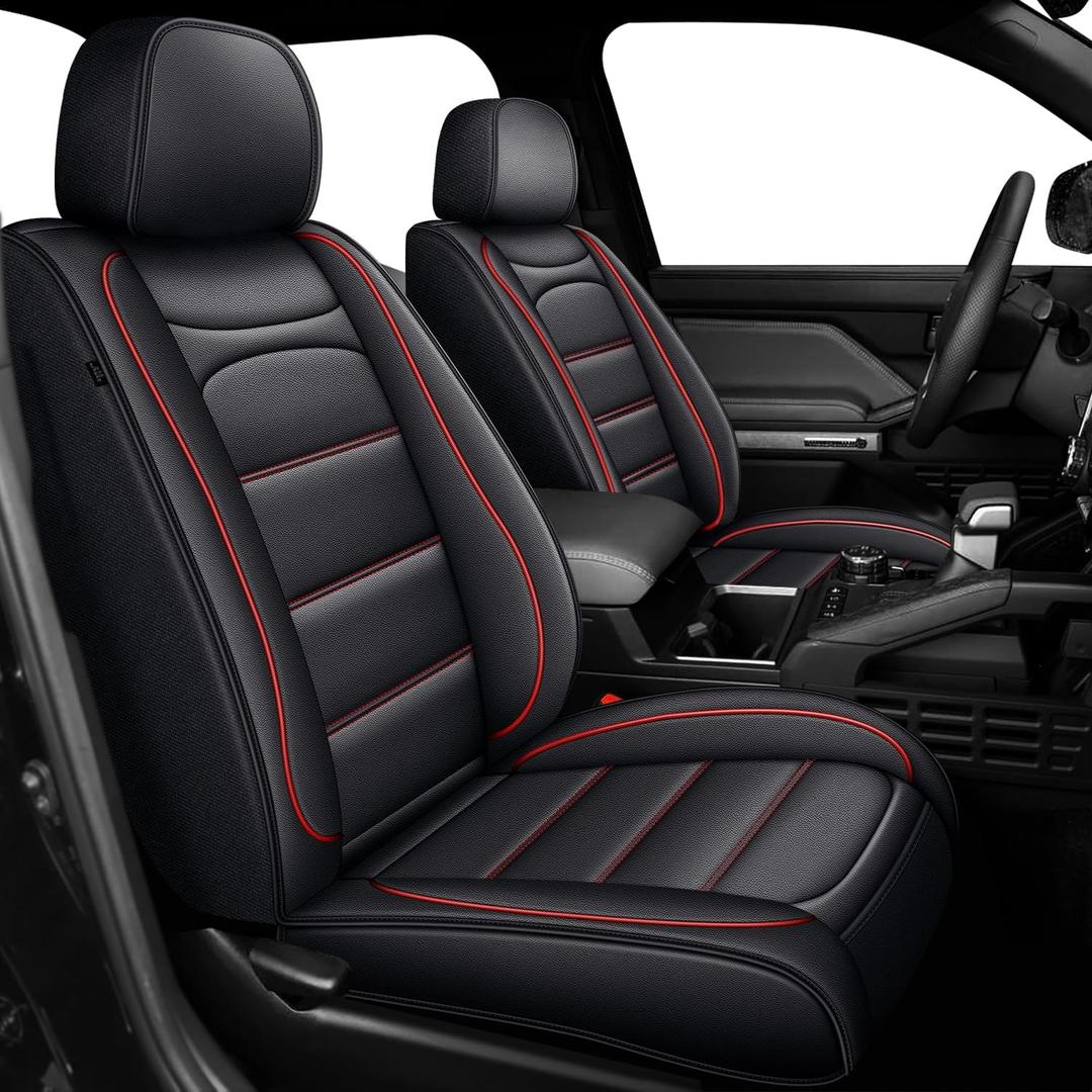 AOMSAZTO Ford Ranger Seat Covers: Full Set Custom Fit 2019 2020 2021 2022 2023 2024 2025 Ford Ranger Breathable Waterproof Leather Seat Protector(5 Seats, Redline)
