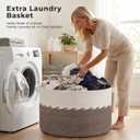 OIAHOMY 90L Blanket Basket for Living Room, Large Basket 23" x 23" x 13" with Handle, Laundry Hamper for Blankets, Pillows, Toy Storage for Kids, Dogs - Brown & White