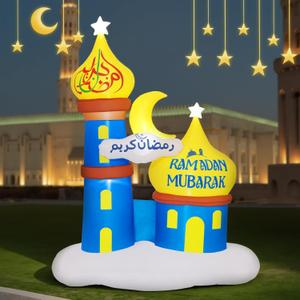 Lewondr 6.04FT Outdoor Inflatable Moon Decorations, Waterproof Inflatable Eid Mubarak Decor, Blow Up Muslim Holy Ramadan Celebration Decor with LED Lights, Outdoor Muslim Holidays Inflatables for Yard