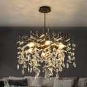 EGM Black Tree Branch Crystal Chandelier, 18 Inch Modern Dining Room Crystal Chandelier 6-Light(E12), Hanging Round Chandeliers for Living Room Bedroom Foyer